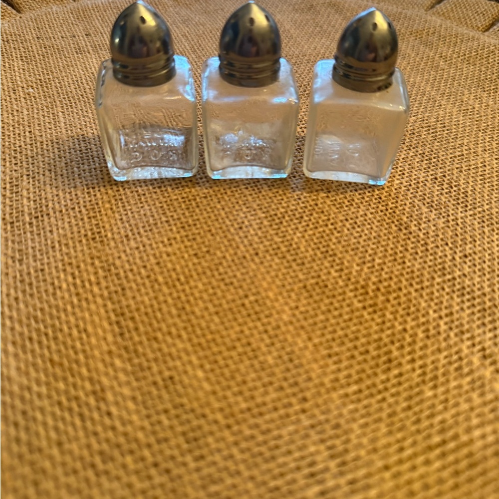 Vintage Set of 3 Square Glass Salt & Pepper Shakers with Silver Tops